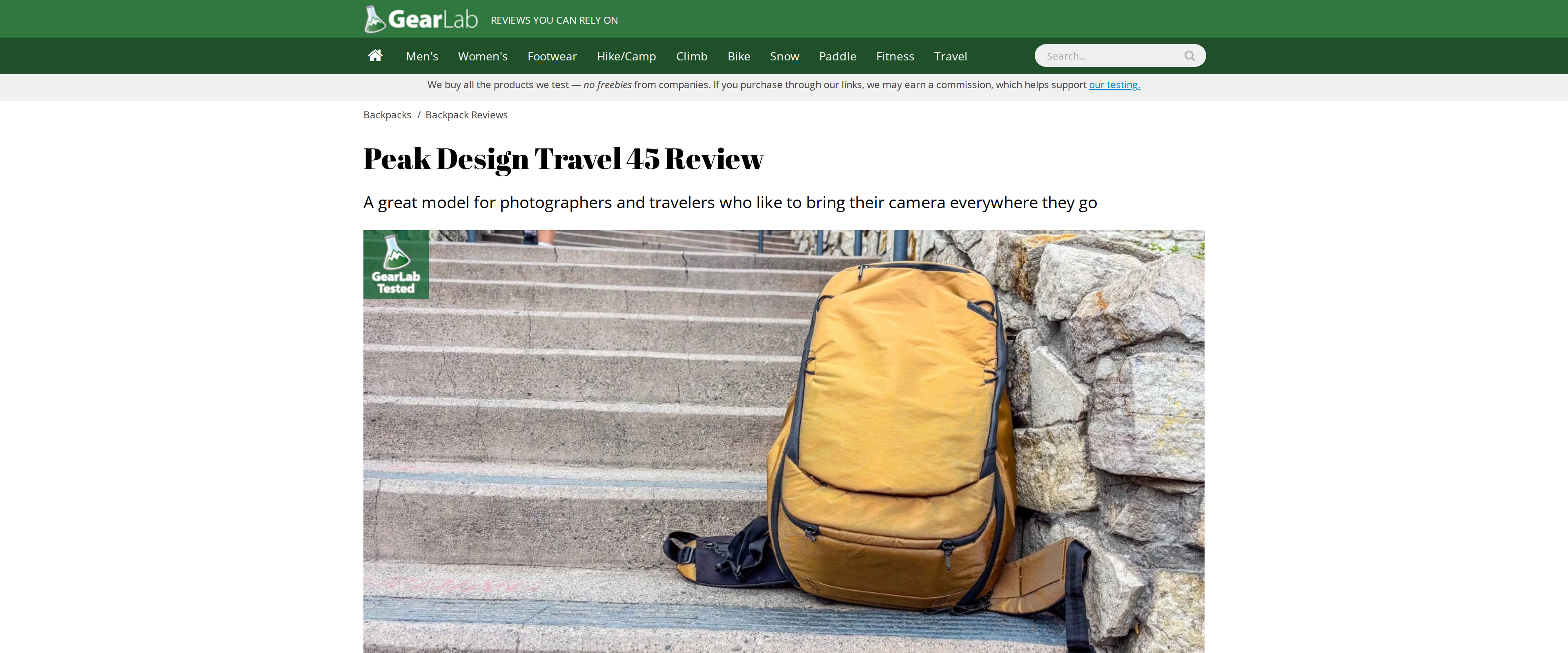 OutdoorGearLab's lab test of the Peak Design Travel Backpack 45L, comparing weight and expansion against rival packs